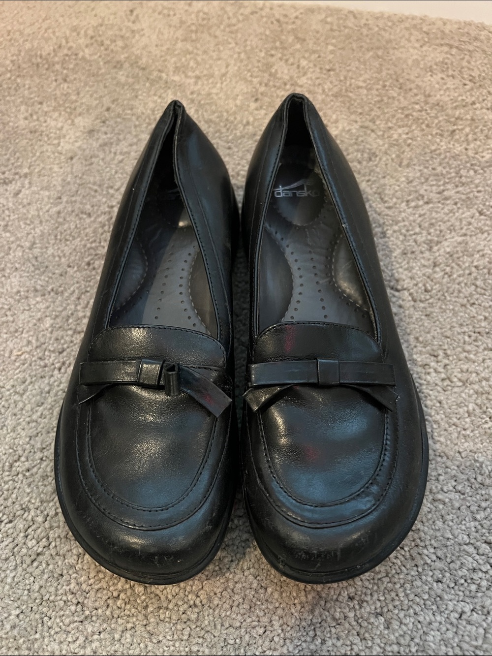 Dansko Black Leather Bow-Accent Slip-On Loafers